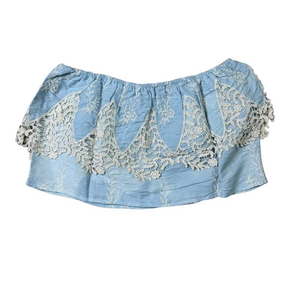 Sans Souci Baby Blue Embroidered Lace Tube Top Medium - Picture 2 of 6